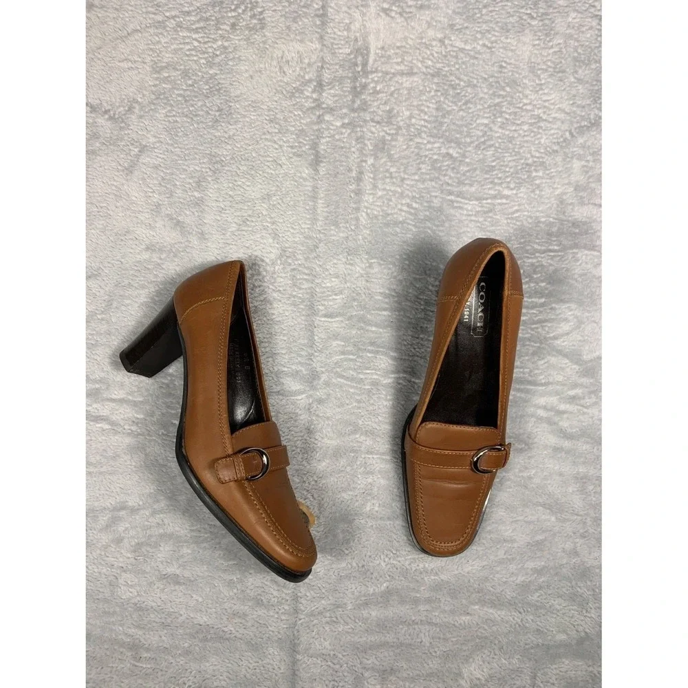 Coach Keely Women's Tan Leather Heeled Loafers Shoes P410 603 Size 6.5 B Used